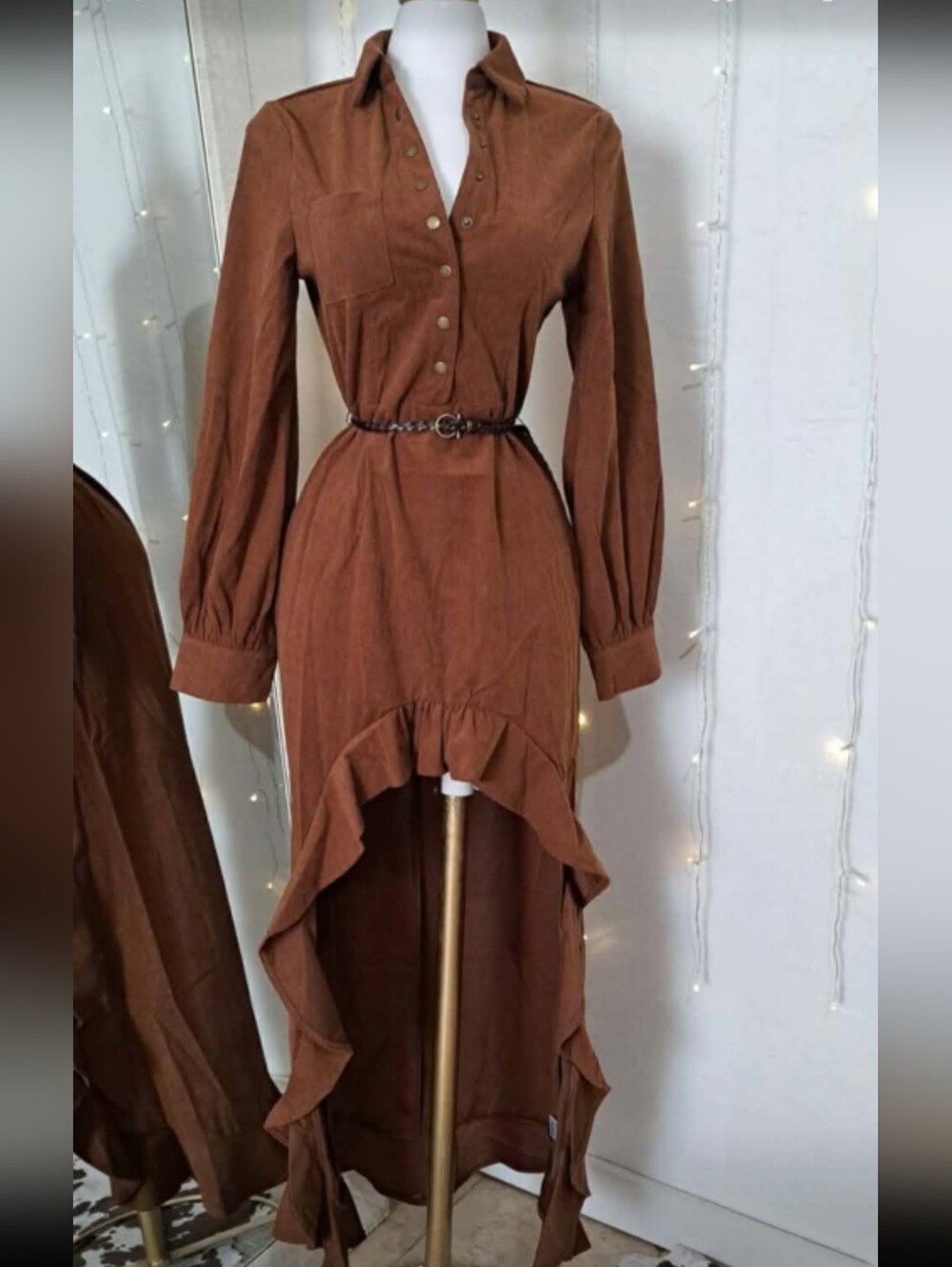 Brown High-Low Ruffle Dress